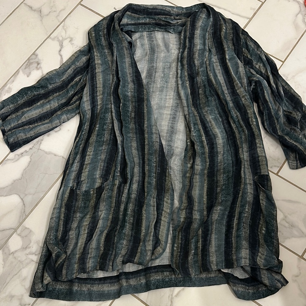APNY Striped Green and Gray Women's lightweight cardigan